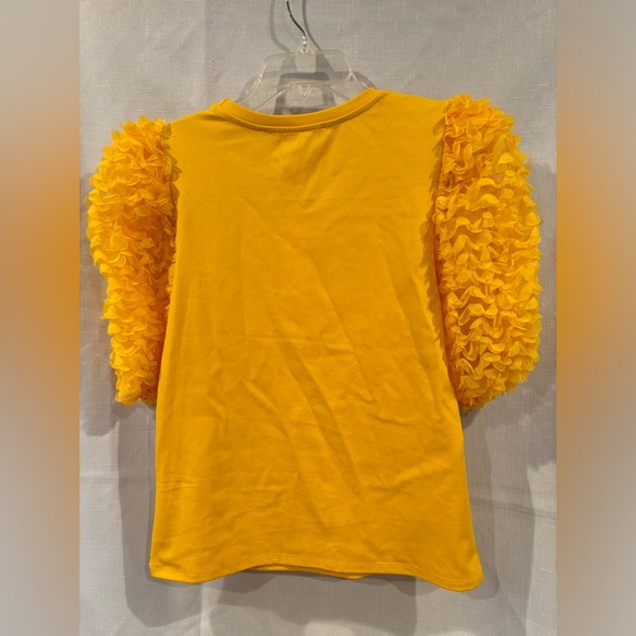 Flat White Anthropologie Marigold Ruffle sleeve top size S NWT - Picture 2 of 12